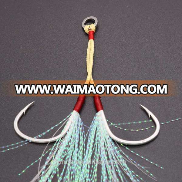 Assist jigging hooks With Feather 1/0 2/0 3/0 Metal Jig Assist Hook Slow jigging hook With Kevlar Line